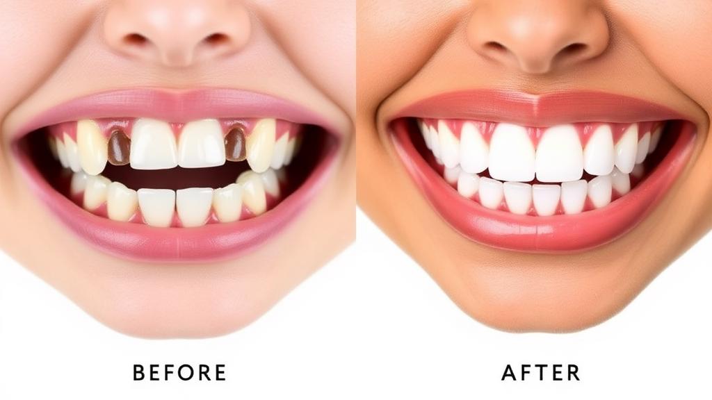 Before and after multiple teeth implant treatment